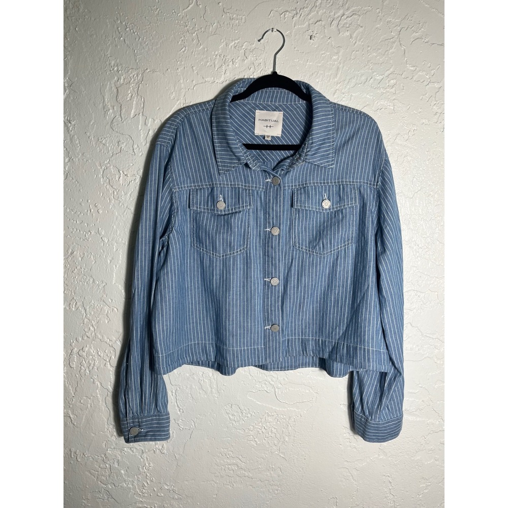 Habitual Blue Pinstripe Cotton Jacket XL Lightweight Button Front